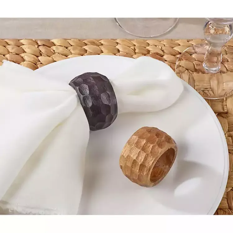 Kirklands Home Kitchen Accessories|Pitted Chunky Mango Wood 4-pc. Napkin Ring Set Brown