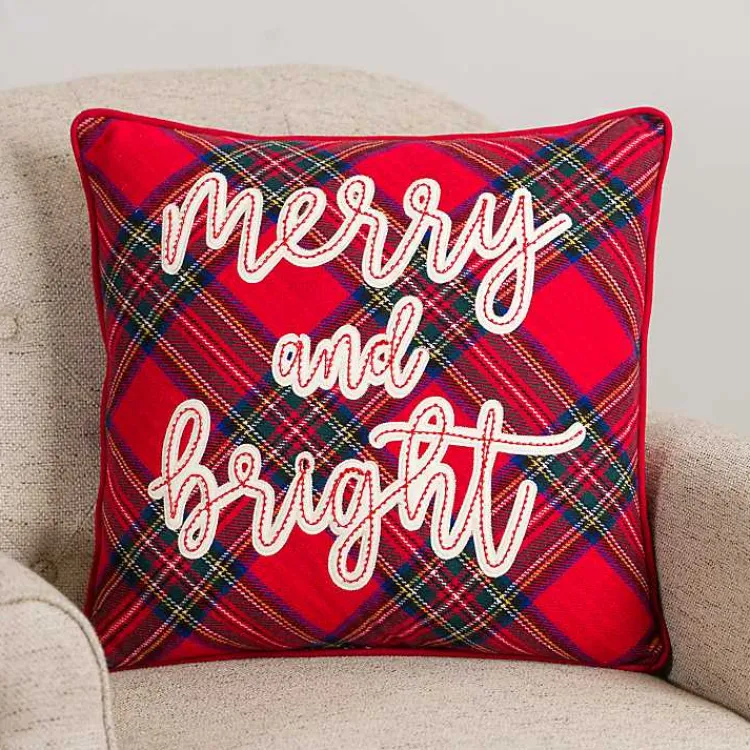 Best Plaid Embroidered Merry and Bright Pillow Pillows