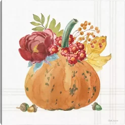 Hot Plaid Pumpkin Florals Canvas Art Print Fall