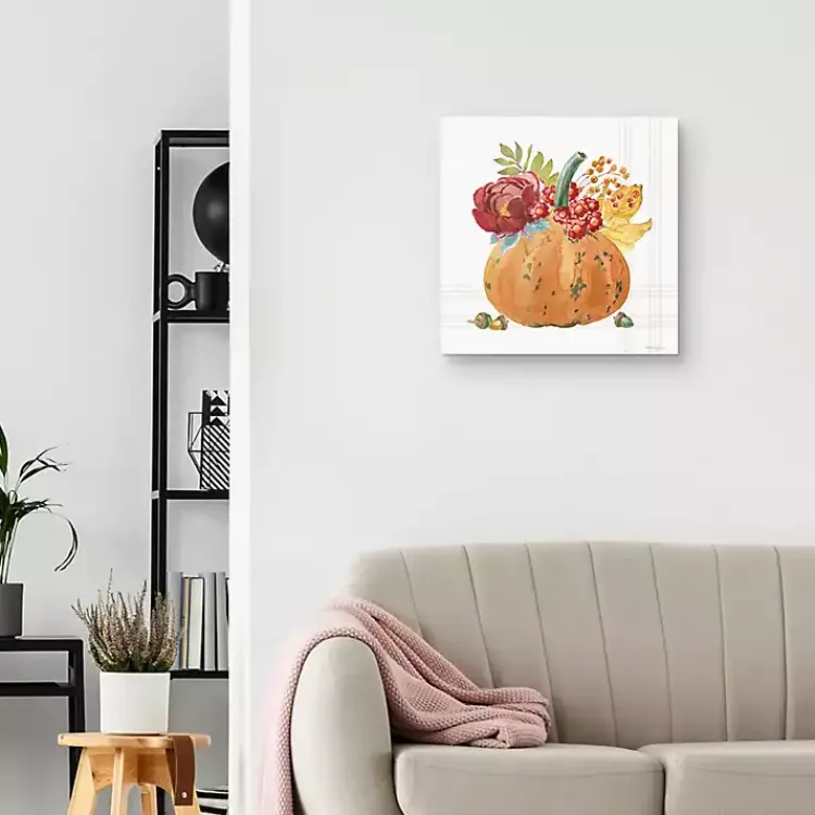 Hot Plaid Pumpkin Florals Canvas Art Print Fall