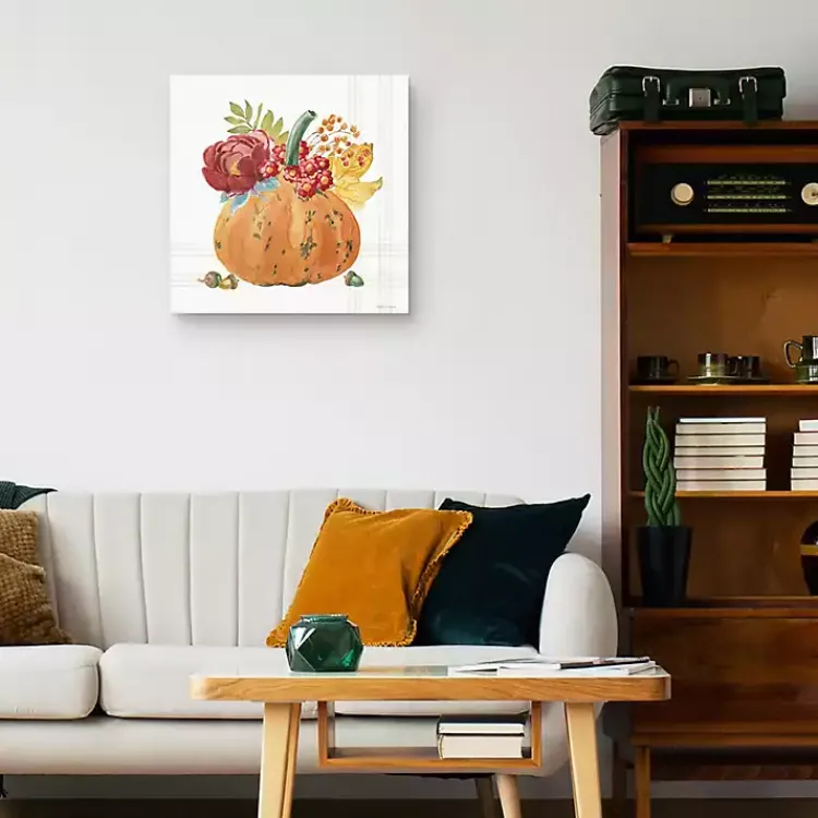 Hot Plaid Pumpkin Florals Canvas Art Print Fall