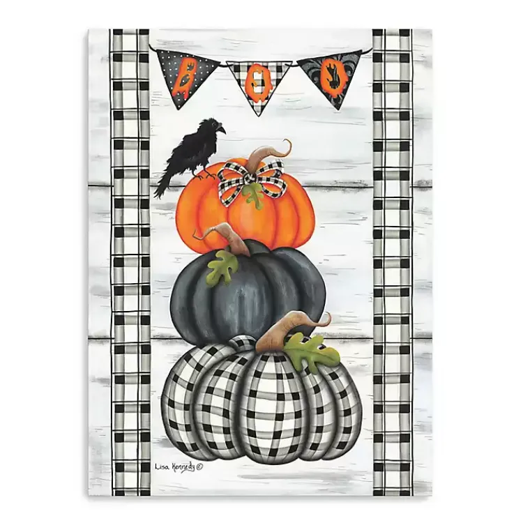 Sale Plaid Stacked Pumpkins Canvas Art Print, 18x24 Halloween