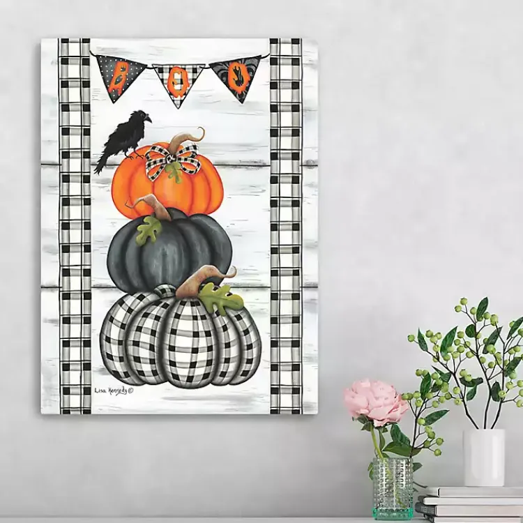 Sale Plaid Stacked Pumpkins Canvas Art Print, 18x24 Halloween
