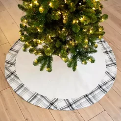 Hot Plaid Trim Linen Tree Skirt Christmas Tree Skirts & Collars