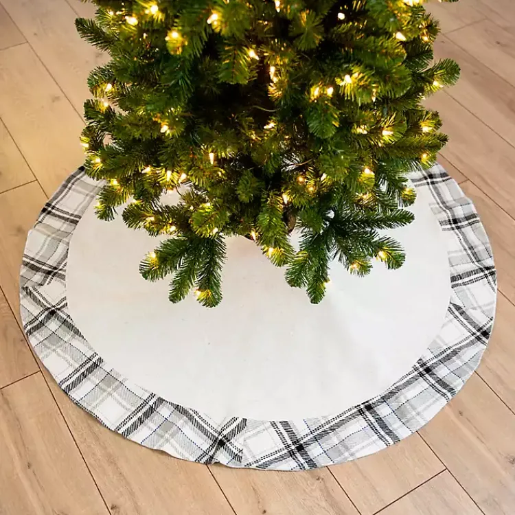 Hot Plaid Trim Linen Tree Skirt Christmas Tree Skirts & Collars