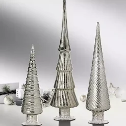 Clearance Platinum Mercury Glass Christmas Trees, Set of 3 Christmas Decorations