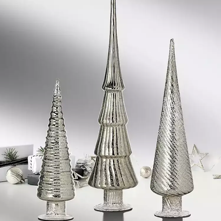 Clearance Platinum Mercury Glass Christmas Trees, Set of 3 Christmas Decorations
