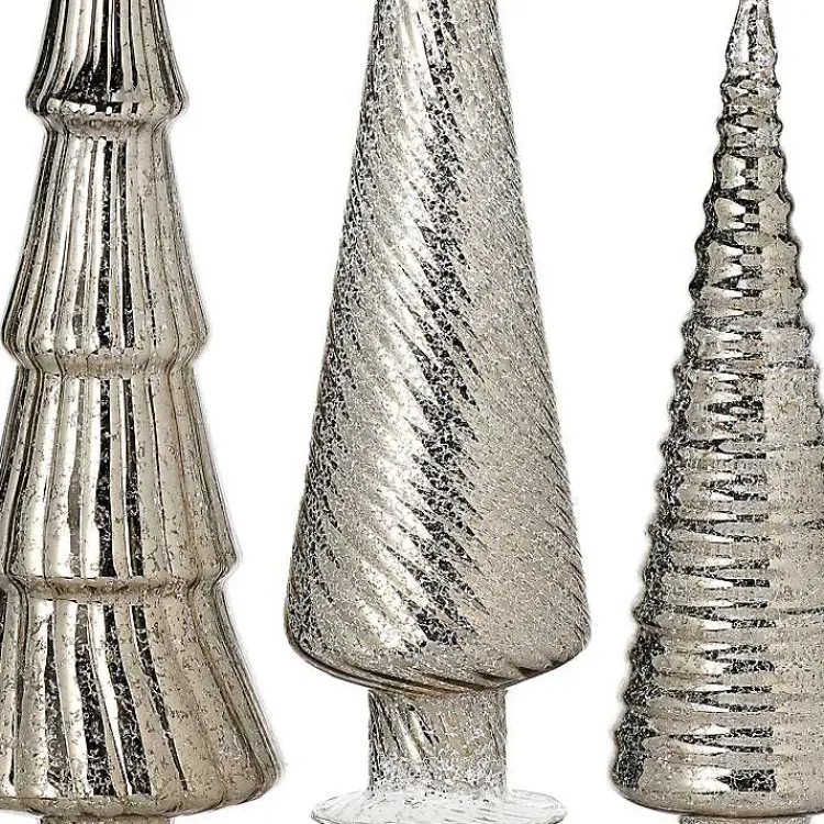 Clearance Platinum Mercury Glass Christmas Trees, Set of 3 Christmas Decorations