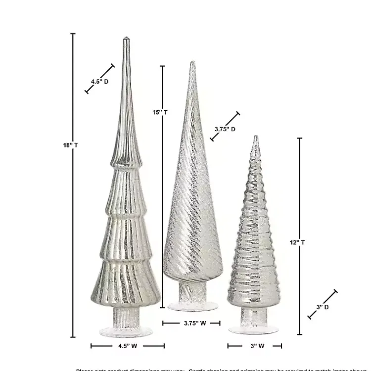 Clearance Platinum Mercury Glass Christmas Trees, Set of 3 Christmas Decorations