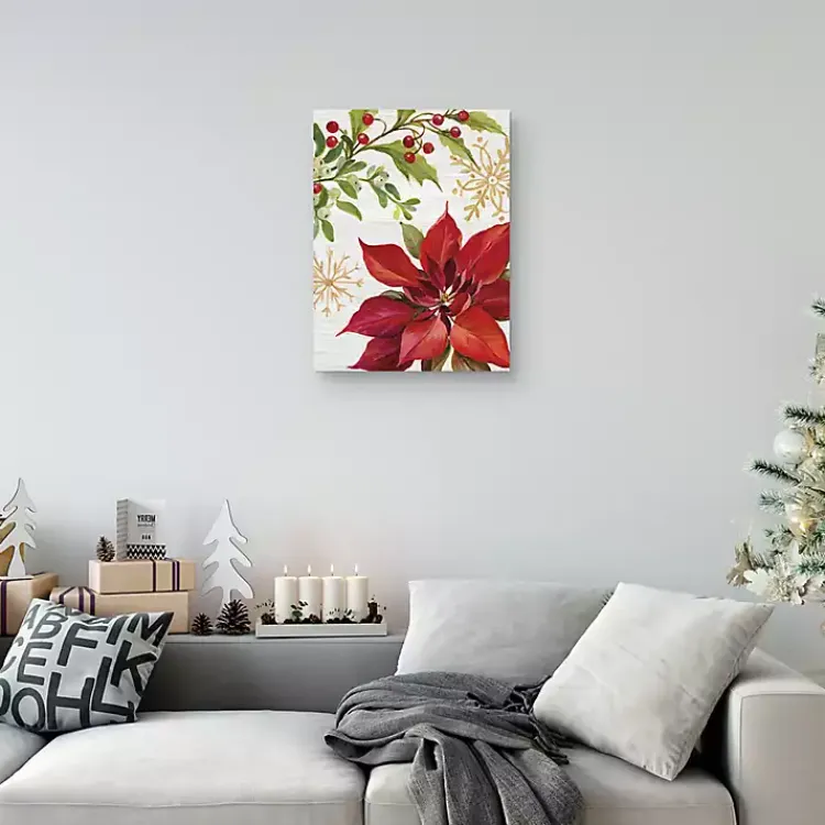 Discount Poinsettia and Holly Canvas Art Print Christmas Art & Wall Decor