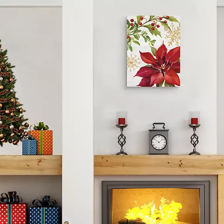 Discount Poinsettia and Holly Canvas Art Print Christmas Art & Wall Decor