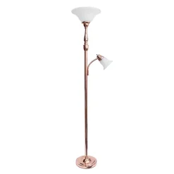 Kirklands Home Floor Lamps|Polished Rose Gold and White Reading Arm Torchiere Pink