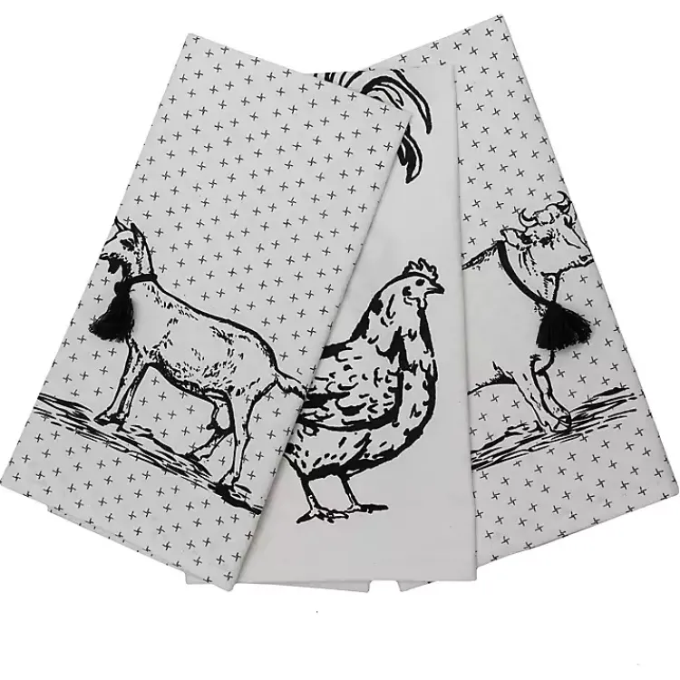 Kirklands Home Kitchen Accessories|Portrait Farm Animals Kitchen Towels, Set of 3