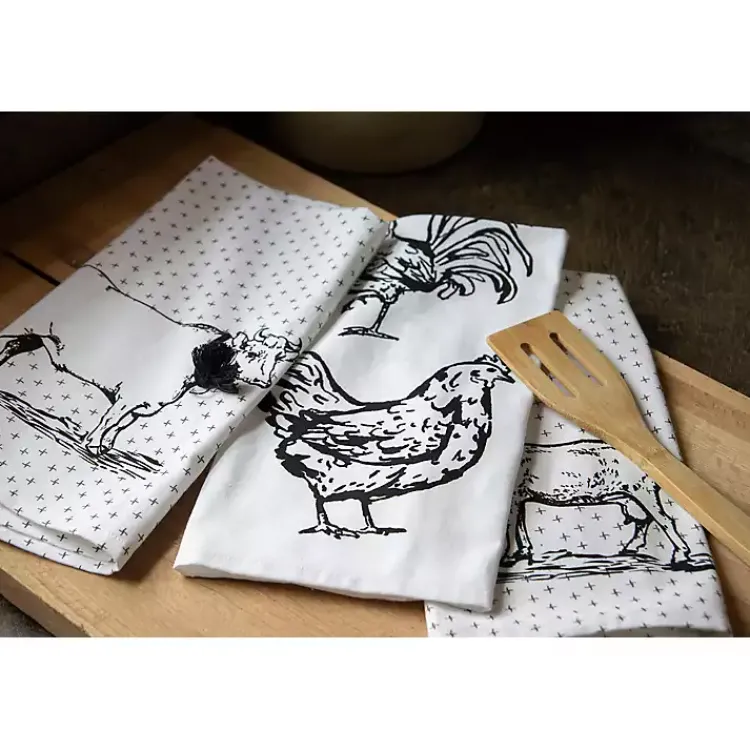 Kirklands Home Kitchen Accessories|Portrait Farm Animals Kitchen Towels, Set of 3