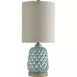Kirklands Home Table Lamps|Powder Blue Open Weave Ceramic Table Lamp Ivory