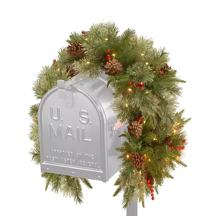 Outlet Pre-Lit Berries and Pine Cones Mailbox Swag Christmas Arrangements & Garland