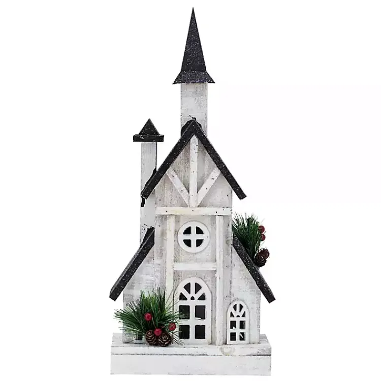 Best Pre-Lit Black and White Steepled Church Statue Christmas Decorations