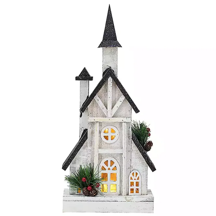 Best Pre-Lit Black and White Steepled Church Statue Christmas Decorations