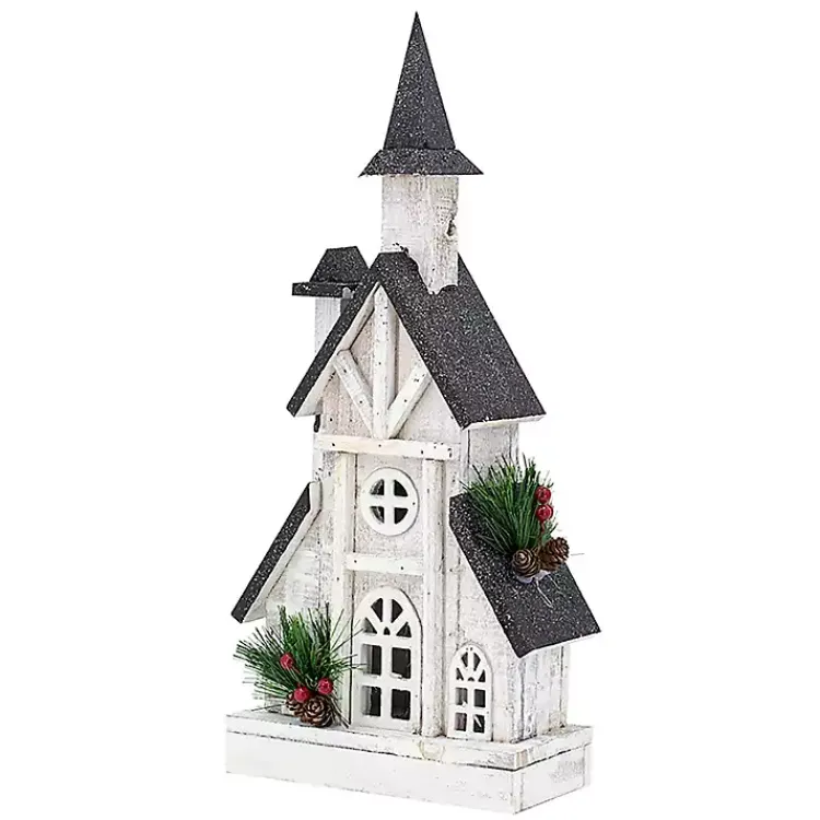 Best Pre-Lit Black and White Steepled Church Statue Christmas Decorations