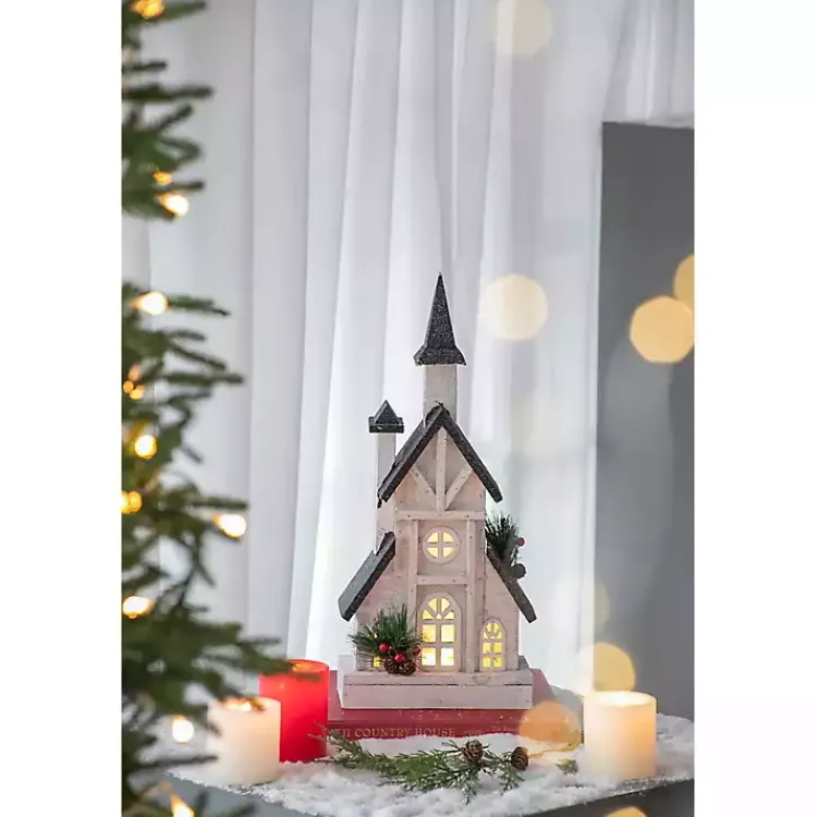 Best Pre-Lit Black and White Steepled Church Statue Christmas Decorations