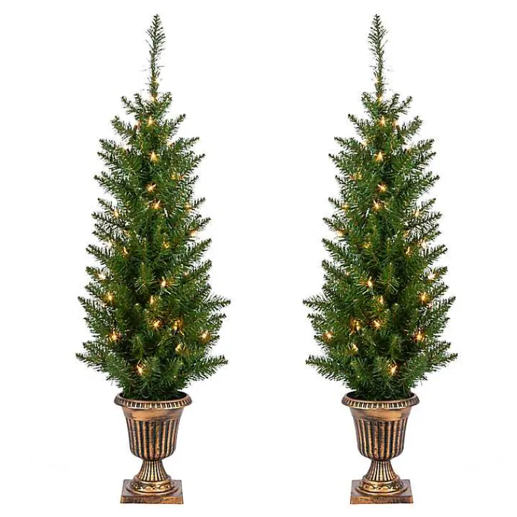 Best Pre-Lit Cedar Pine Christmas Trees, Set of 2 Christmas Arrangements & Garland