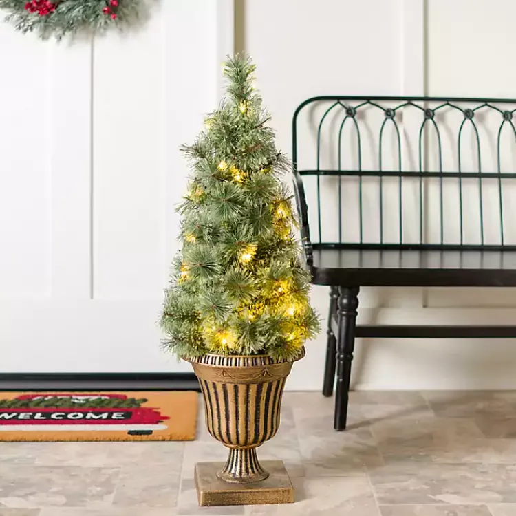 Clearance Pre-Lit Christmas Tree Topiaries, Set of 2 Christmas Arrangements & Garland