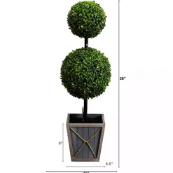 Hot Pre-Lit Double Boxwood Topiary in Planter, 3 ft. Trees & Topiaries