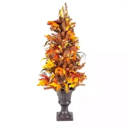 Clearance Pre-Lit Fall Foliage Pumpkin Topiary Trees & Topiaries