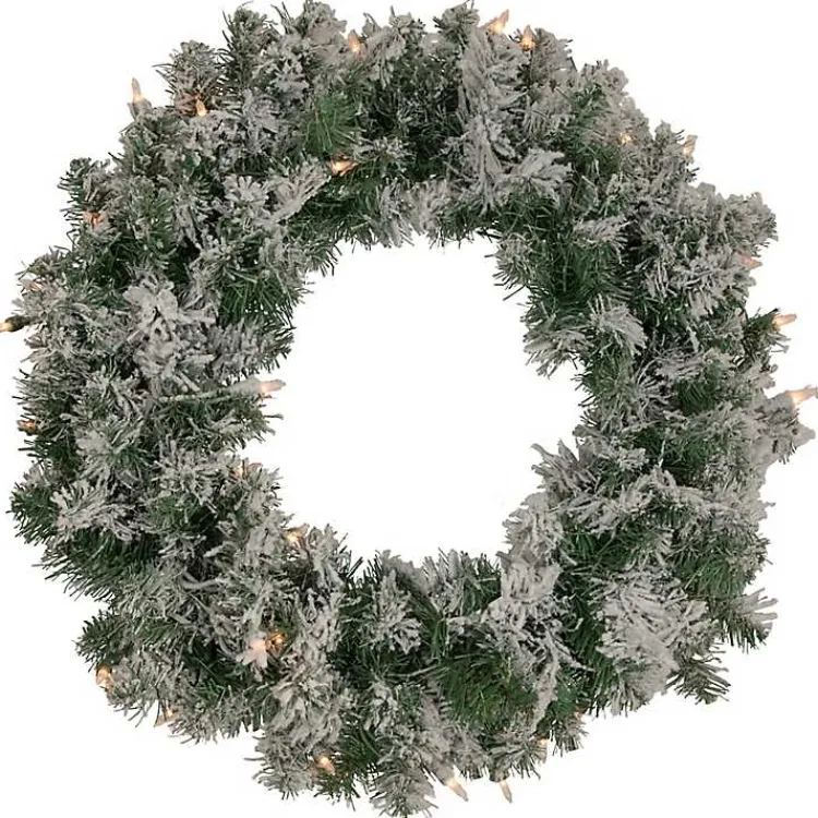Online Pre-lit Flocked Artificial Pine Wreath Christmas Wreaths