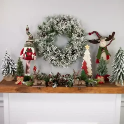 Hot Pre-Lit Flocked Madison Pine Wreath Christmas Wreaths