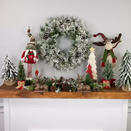 Hot Pre-Lit Flocked Madison Pine Wreath Christmas Wreaths