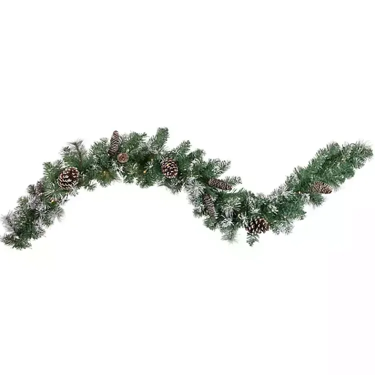 Clearance Pre-Lit Frosted Pine and Pinecone Garland Christmas Arrangements & Garland