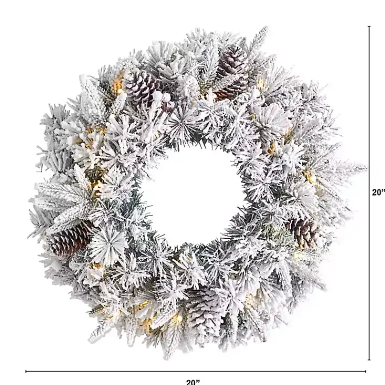 New Pre-Lit Fully Flocked Pine Branch Wreath Christmas Wreaths