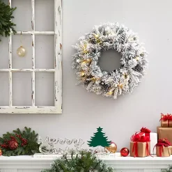 New Pre-Lit Fully Flocked Pine Branch Wreath Christmas Wreaths