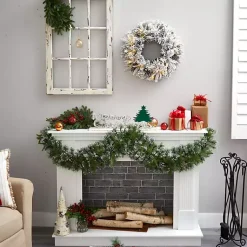 New Pre-Lit Fully Flocked Pine Branch Wreath Christmas Wreaths