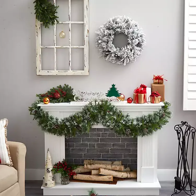 New Pre-Lit Fully Flocked Pine Branch Wreath Christmas Wreaths