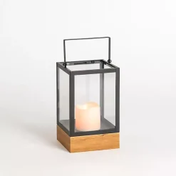 Sale Pre-Lit Glass Lantern with Wood Base, 10 in. Lanterns