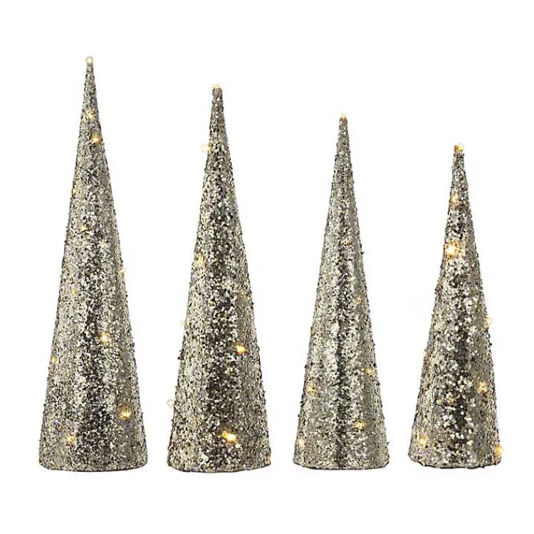 Hot Pre-Lit Glitter Cone Christmas Trees, Set of 3 Christmas Decorations