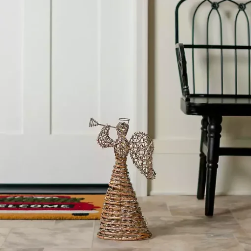 Outlet Pre-Lit Glitter Rattan Angel, 16 in. Outdoor Christmas Decorations