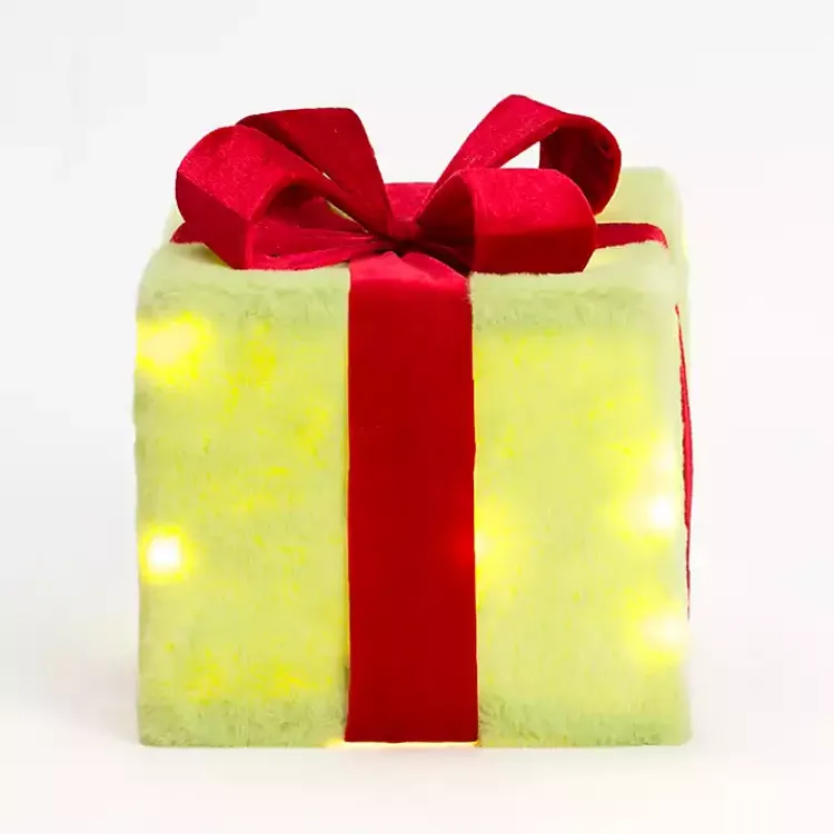 Pre-Lit Green Whimsical Christmas Gift Box, 10 in. Outdoor Christmas Decorations