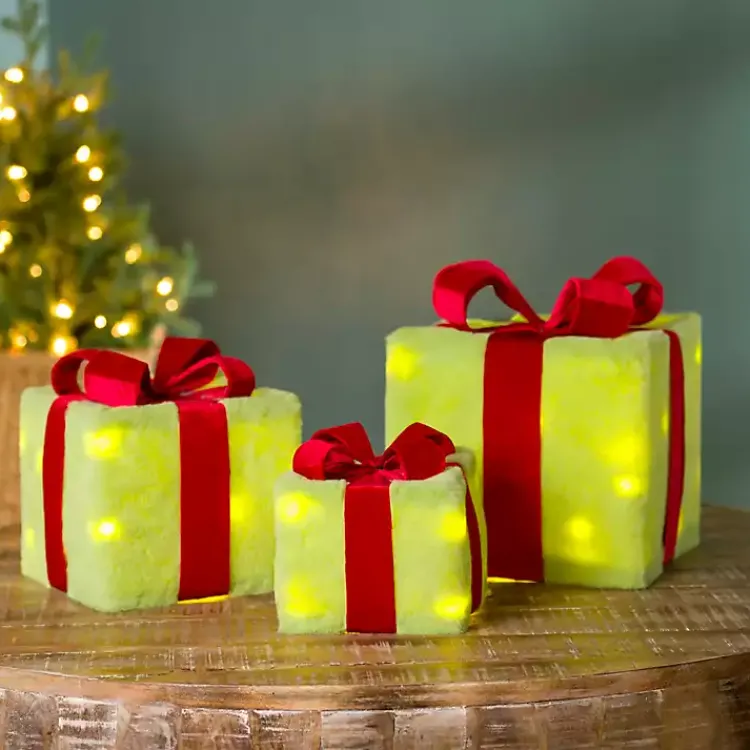 Pre-Lit Green Whimsical Christmas Gift Box, 10 in. Outdoor Christmas Decorations