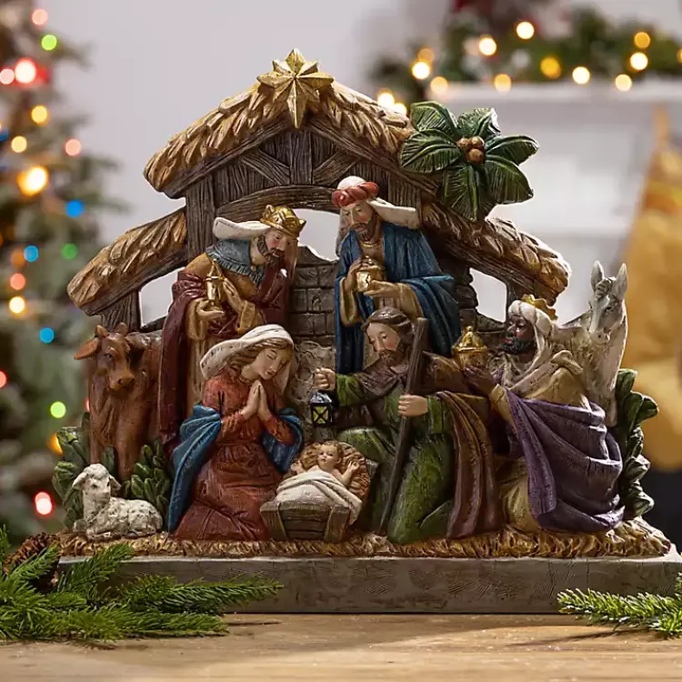 Clearance Pre-Lit Holy Family Stable Christmas Nativity Christmas Decorations