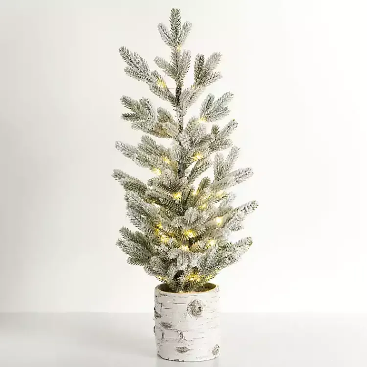 New Pre-Lit Mini Iced Birch Potted Christmas Tree Christmas Arrangements & Garland