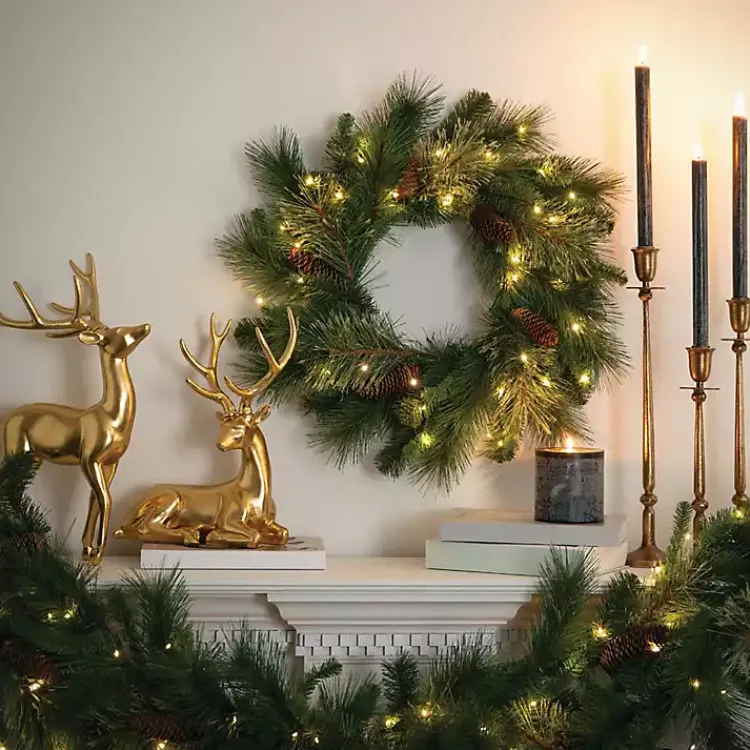 Discount Pre-Lit Mixed Pine and Pinecone Christmas Wreath Christmas Wreaths