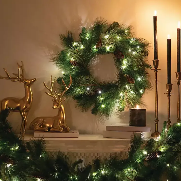 Discount Pre-Lit Mixed Pine and Pinecone Christmas Wreath Christmas Wreaths