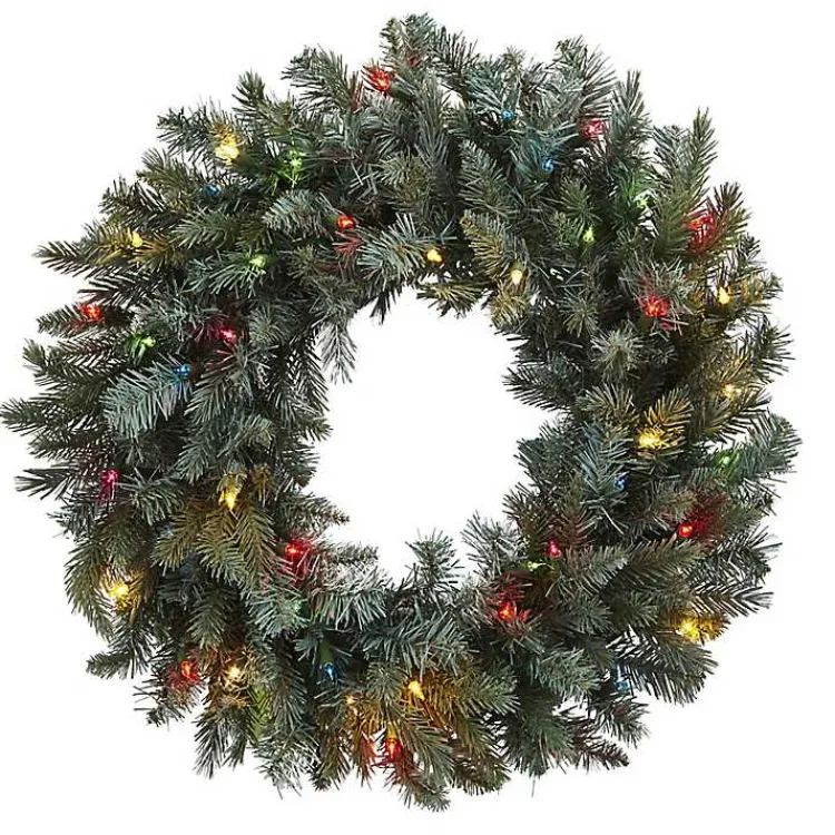 Online Pre-Lit Multicolored Pine Branch Wreath Christmas Wreaths