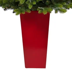 Discount Pre-Lit North Carolina Fir Tree in Red Planter Christmas Arrangements & Garland
