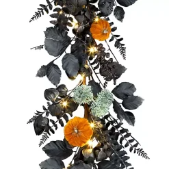 Discount Pre-Lit Pumpkin and Black Leaf Garland Halloween