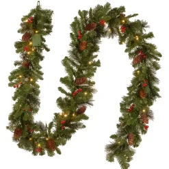 Discount Pre-Lit Red Berry and Cone Spruce Garland Arrangements & Greenery