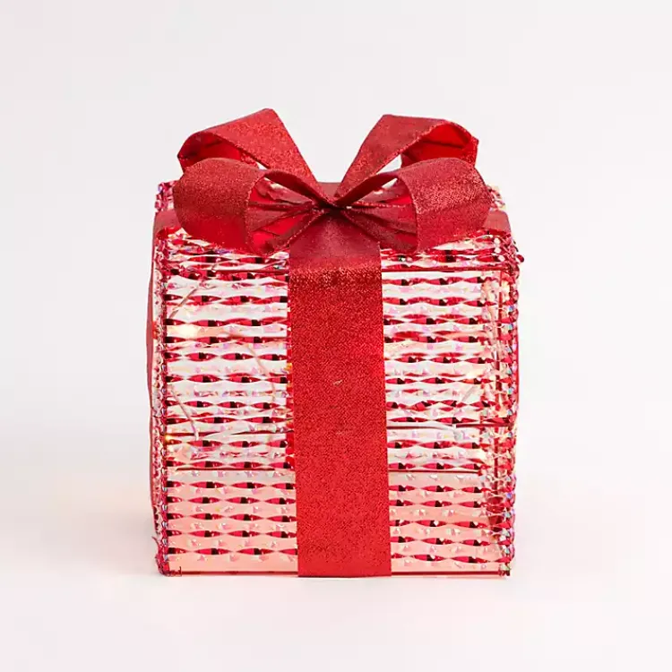 New Pre-Lit Iridescent Christmas Gift Box, 8 in. Outdoor Christmas Decorations
